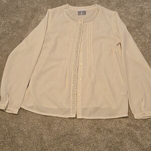 Fair Lady Women's Button Up‎ Blouse White Size S/M With Silver Rhinestones